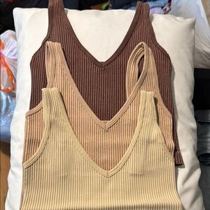 Aura Ribbed Sleeveless Cropped Tank Top Brown, Tan, Cream
